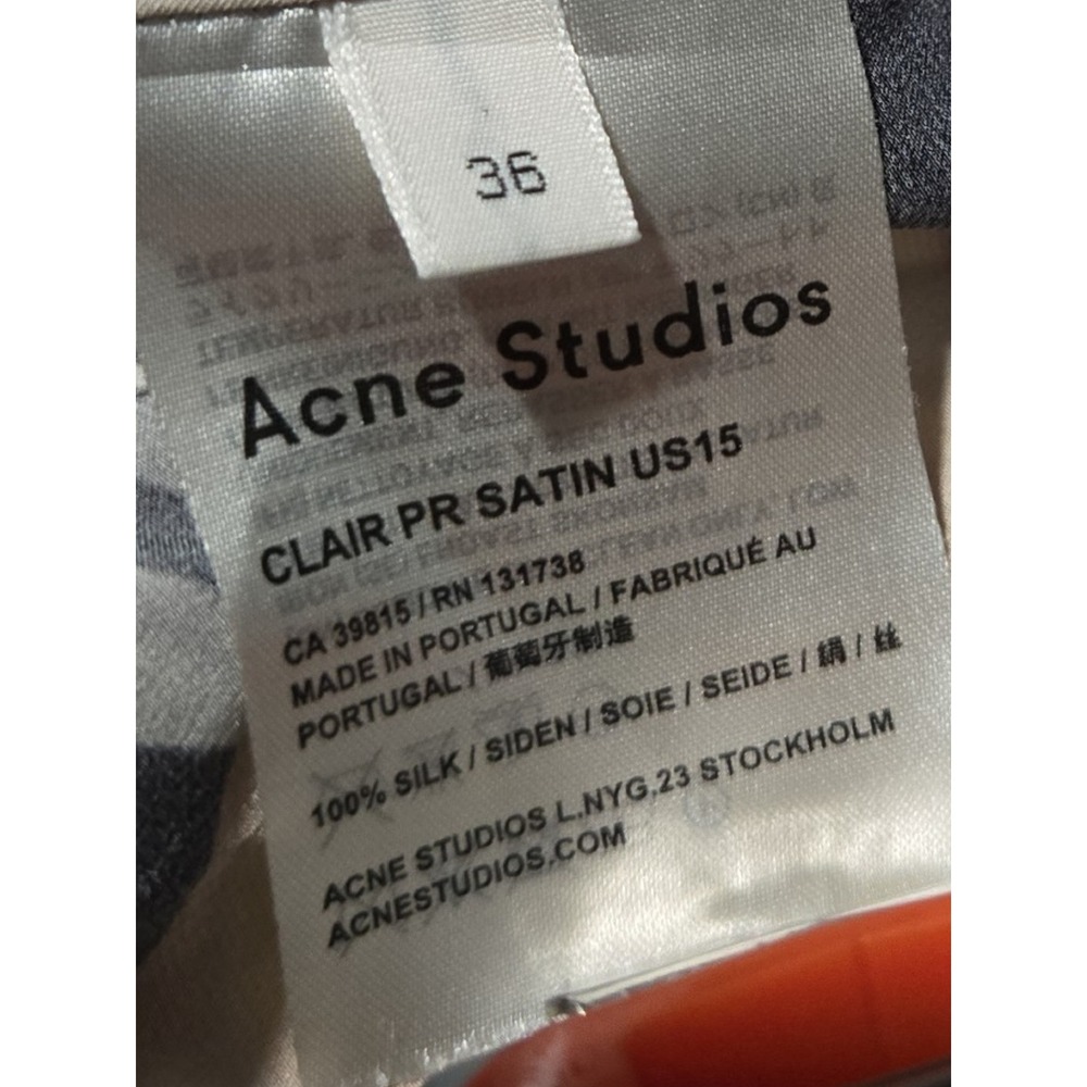 Acne Studios Clair‎ PR Satin Silk Graphic Print Split Back Top Black Size 36 - Picture 5 of 10